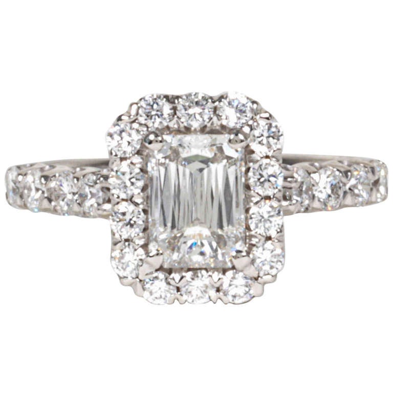 Unique GIA Christopher Designs Criss Cut Emerald Cut Engagement Ring