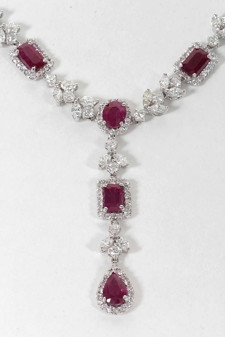 Exquisite Multi-shape Burma Ruby and Diamond Necklace In Excellent Condition In New York, NY