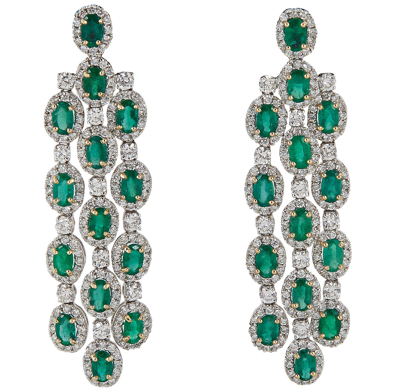 Emerald Diamond Gold Chandelier Earrings