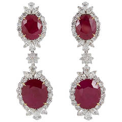 Burma Ruby Diamond Platinum Drop Earrings 3