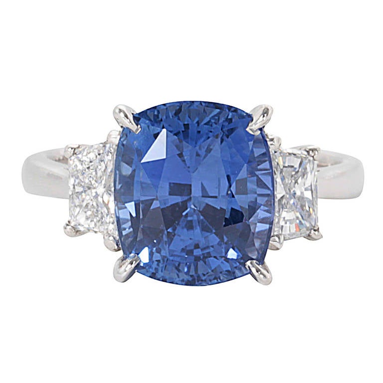 GIA Certified 8.04 Carat Cushion Cut Blue Sapphire Diamond Gold Ring