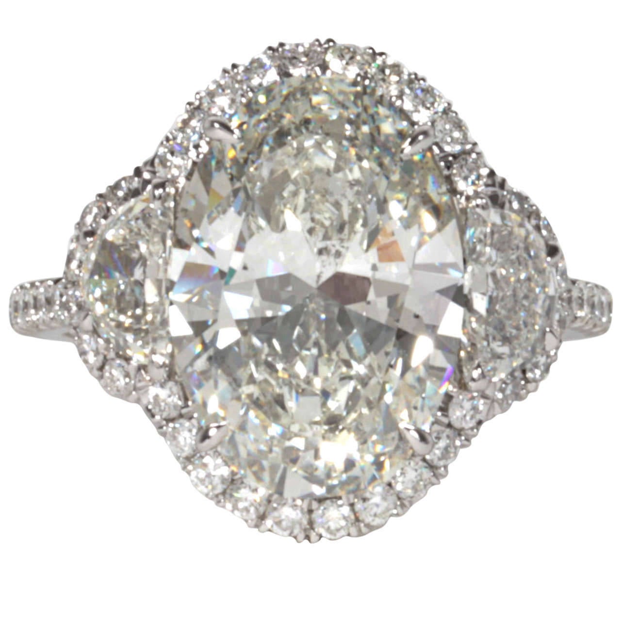 Incredible Five Carat Oval Diamond Platinum Engagement Ring In New Condition In New York, NY