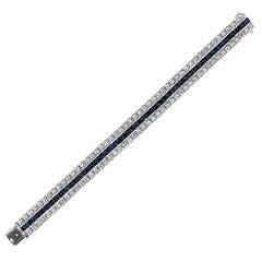Unique French Cut Sapphire Diamond Wide Line Bracelet 11