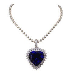 Heart Shaped Tanzanite Diamond Pendant on Diamond Chain 8
