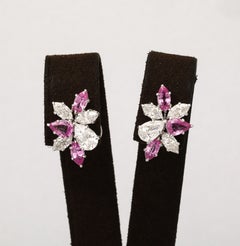 Pink Sapphire and Diamond Cluster Earring