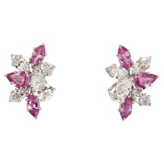 Pink Sapphire and Diamond Cluster Earring
