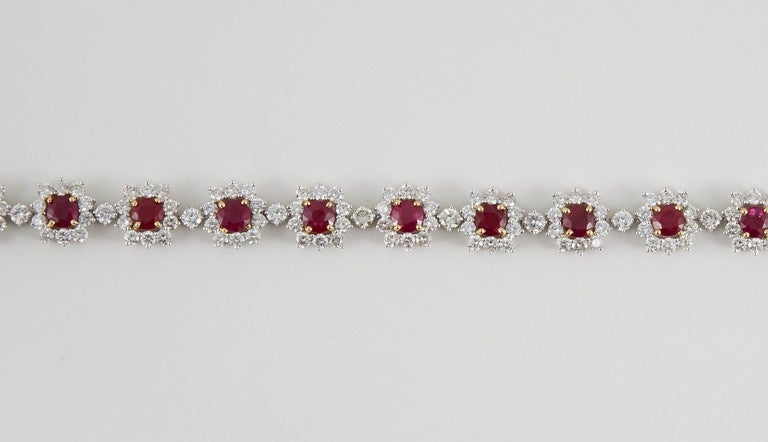 Women's Burma Ruby Diamond 18 Karat White Gold Bracelet