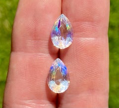 Pair of Rainbow Moonstones natural loose gemstones 8.16 ct. Certificate GFCO
