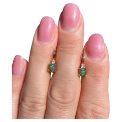 Ethiopian Opal and White Topaz natural gemstone earrings, 14 Karat Rose Gold