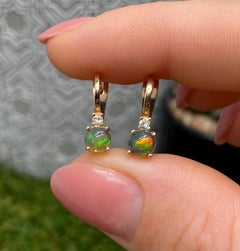 Ethiopian Opal and White Topaz natural gemstone earrings, 14 Karat Rose Gold