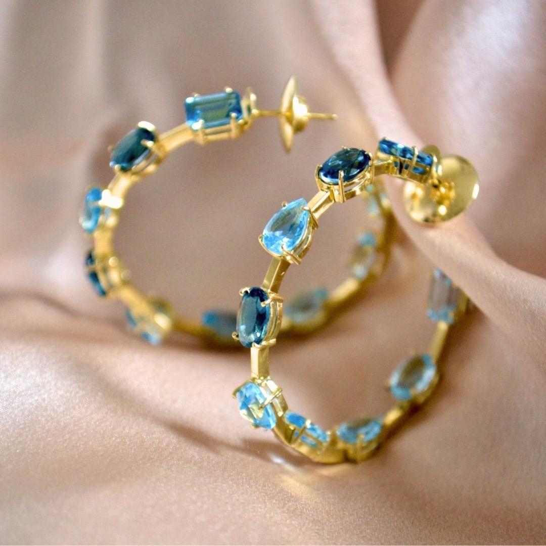 Orecchini a cerchio con pietra preziosa Topazio Blu da 24,71 carati In condizioni Nuovo in vendita a Ridgefield, CT