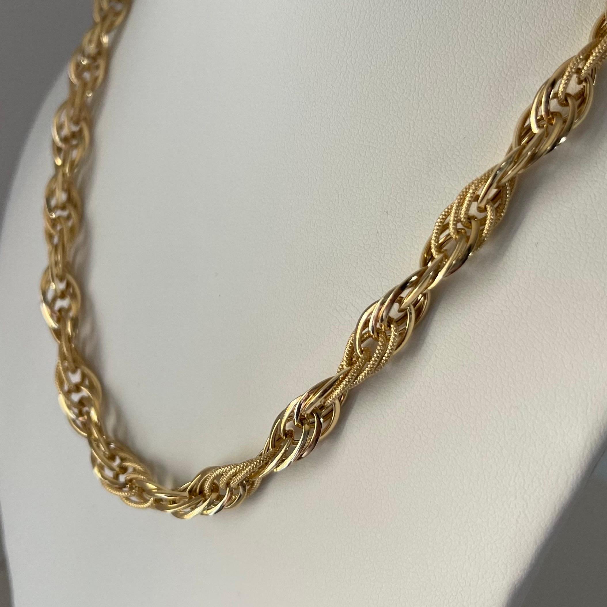 Women's or Men's 18K Yellow Gold Rope Chain Necklace, Handcrafted in Brazil For Sale