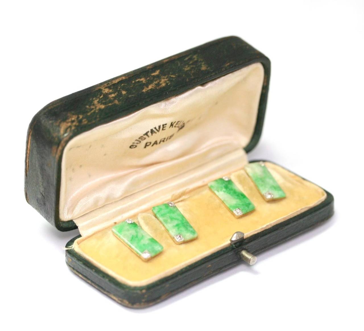 Art Deco Jade Diamond Gold Rectangular Cufflinks