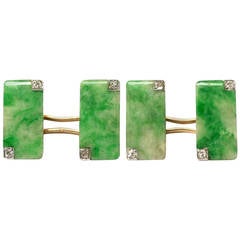 Jade Diamond Gold Rectangular Cufflinks