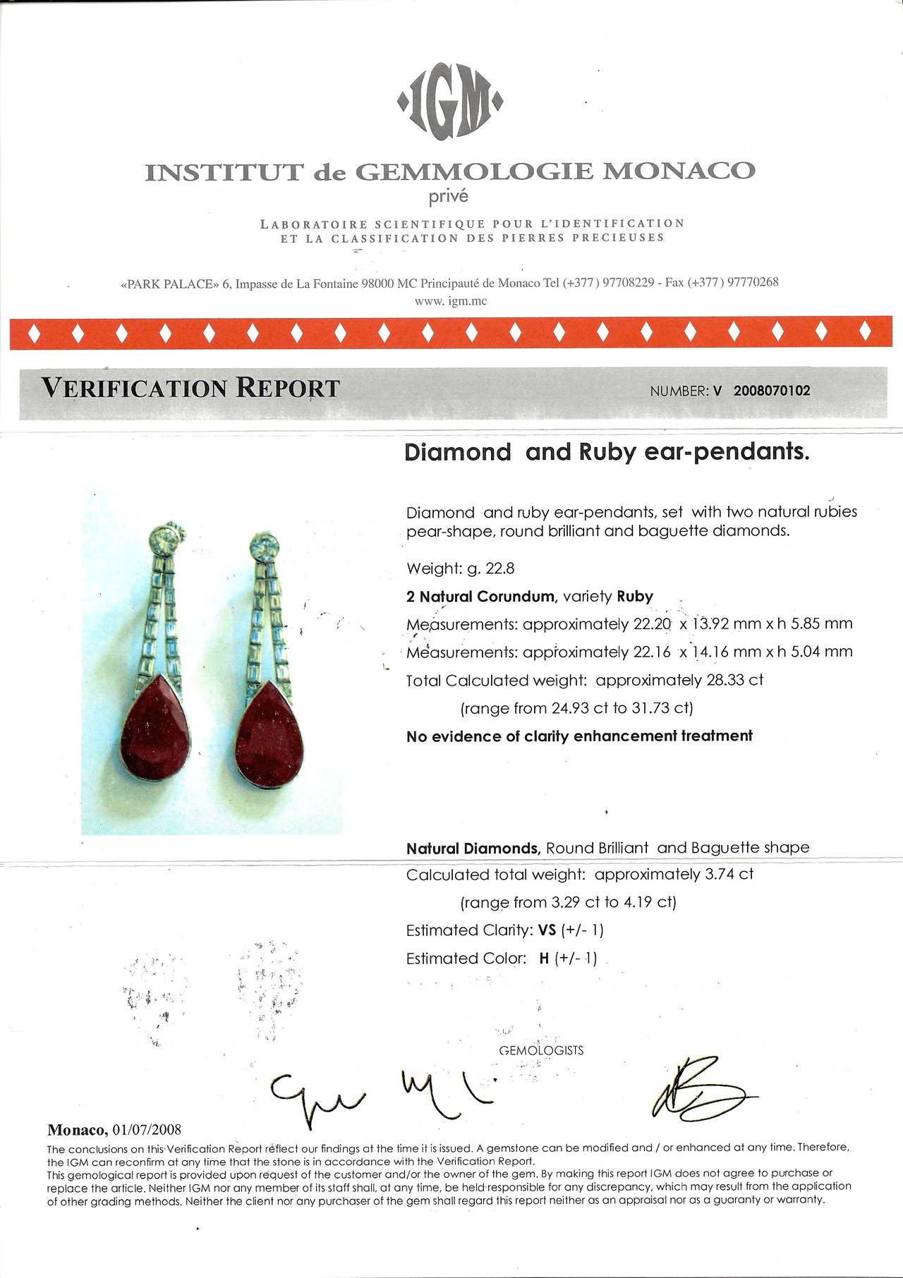 Women's Ruby Diamond Platinum Drop Earrings