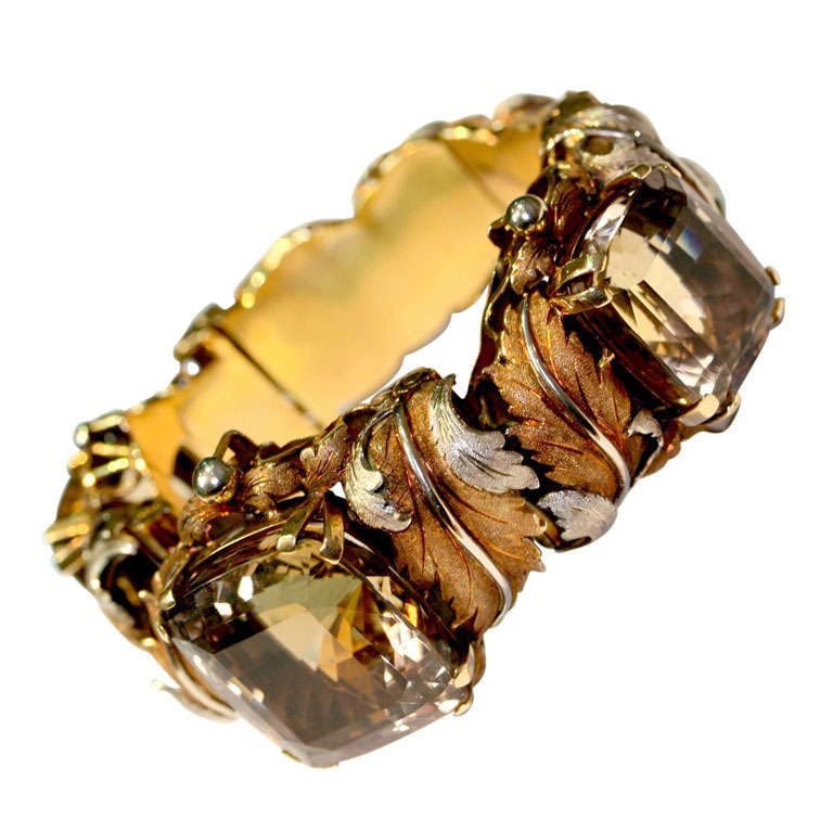 1960-1970 Wide Topaz and Gold Bracelet