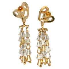 1940-1950 Earrings Yellow Gold Rock Crystal Citrine