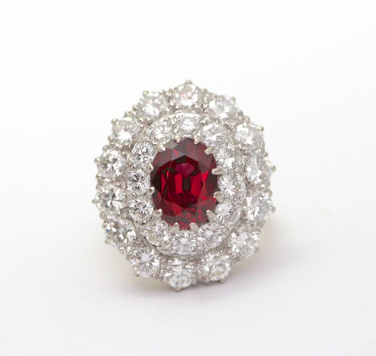 Ruby Diamonds Gold Platinum Dome Cocktail Ring In Excellent Condition In Monte Carlo, MC