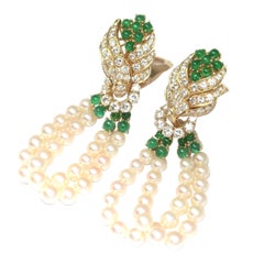 M.Gerard Paris Pearl Emerald Diamond Gold Ear Clips