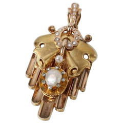 Early 20th Century Pearl Diamond Gold Scroll Pattern Pendant 5
