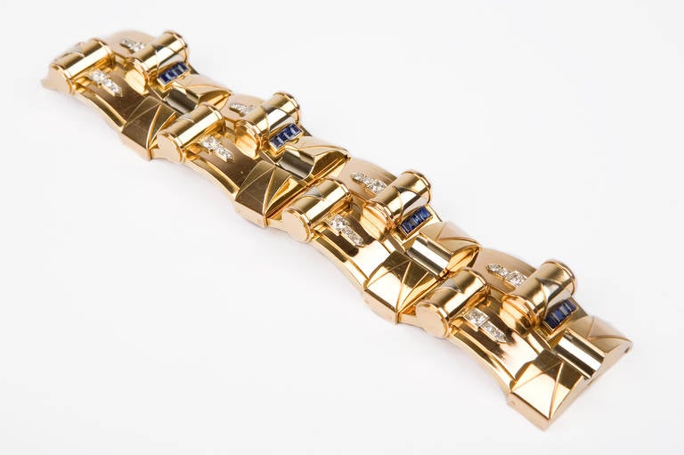Women's Bracelet in Three Colors of Gold with Sapphire and Diamonds, circa 1940
