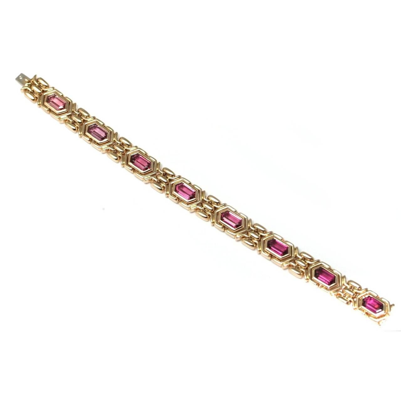 Bulgari Pink Tourmaline Gold Link Bracelet In Excellent Condition In Monte Carlo, MC