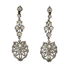 Late 19th Century Diamonds Silver Gold Earrings 10