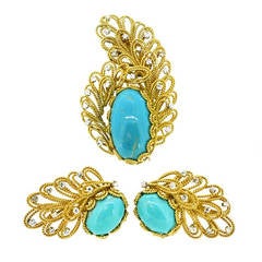 Boucheron Turquoise Diamond Gold Earrings and Brooch 9