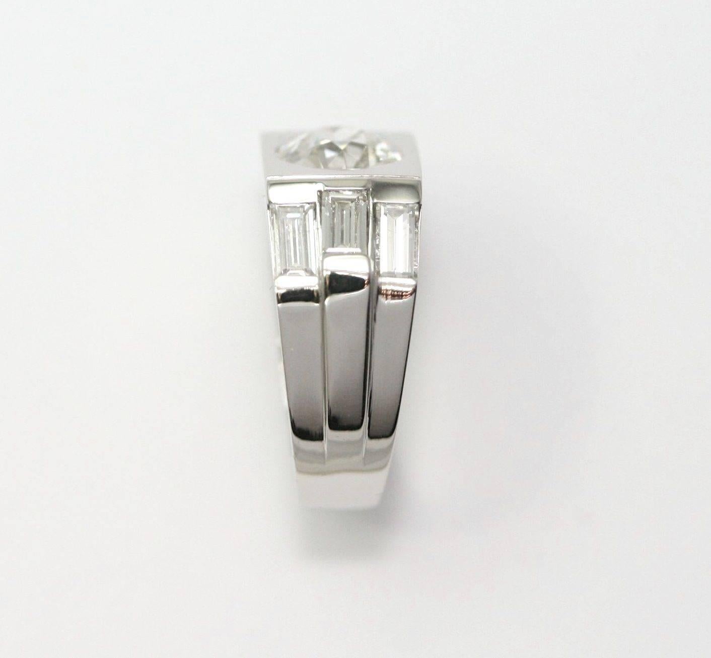 1930s 1.57 Carat Round Diamond Platinum signet  Band ring 1