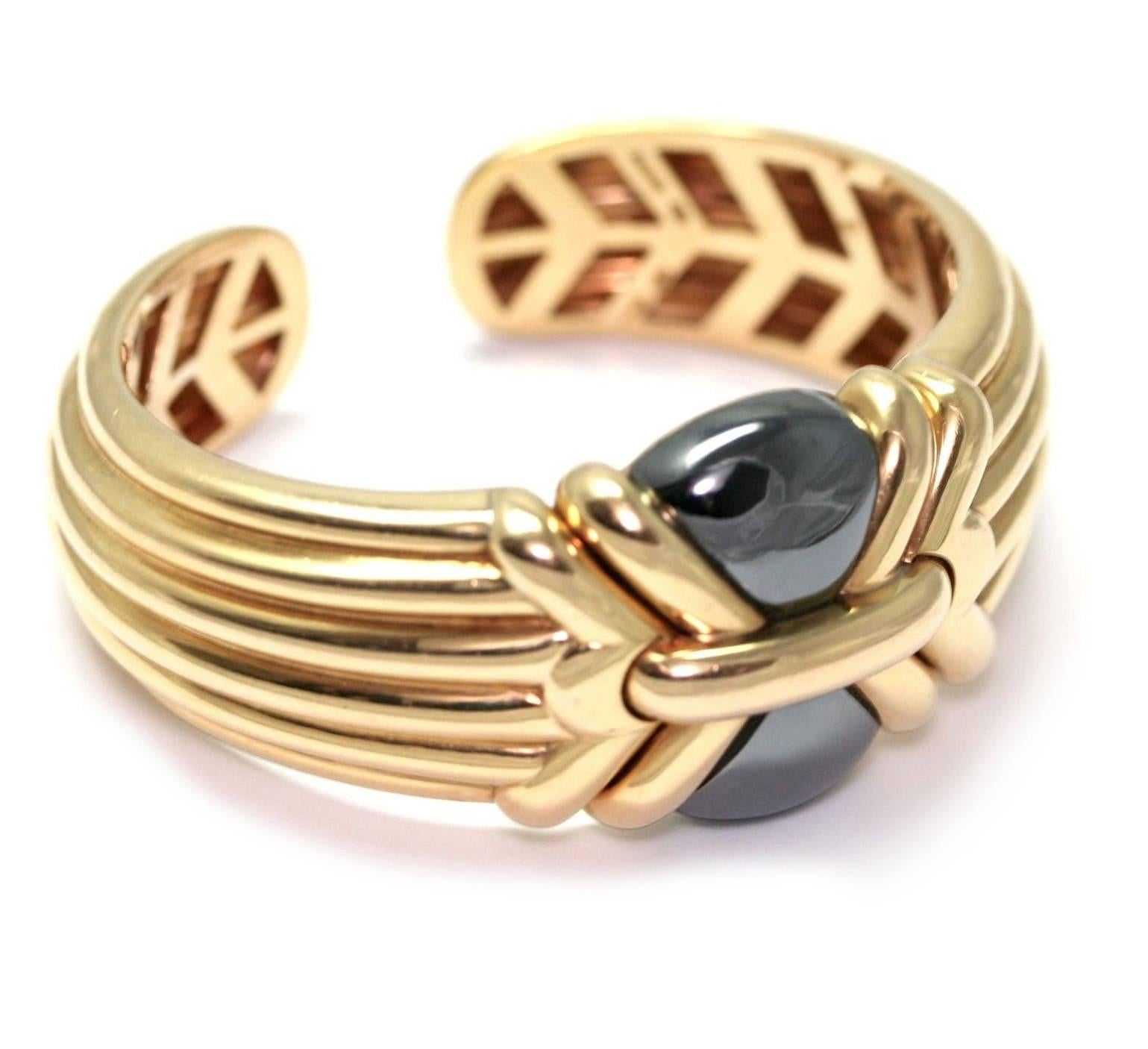 1980 Bulgari hematite gold bangle bracelet In Excellent Condition In Monte Carlo, MC