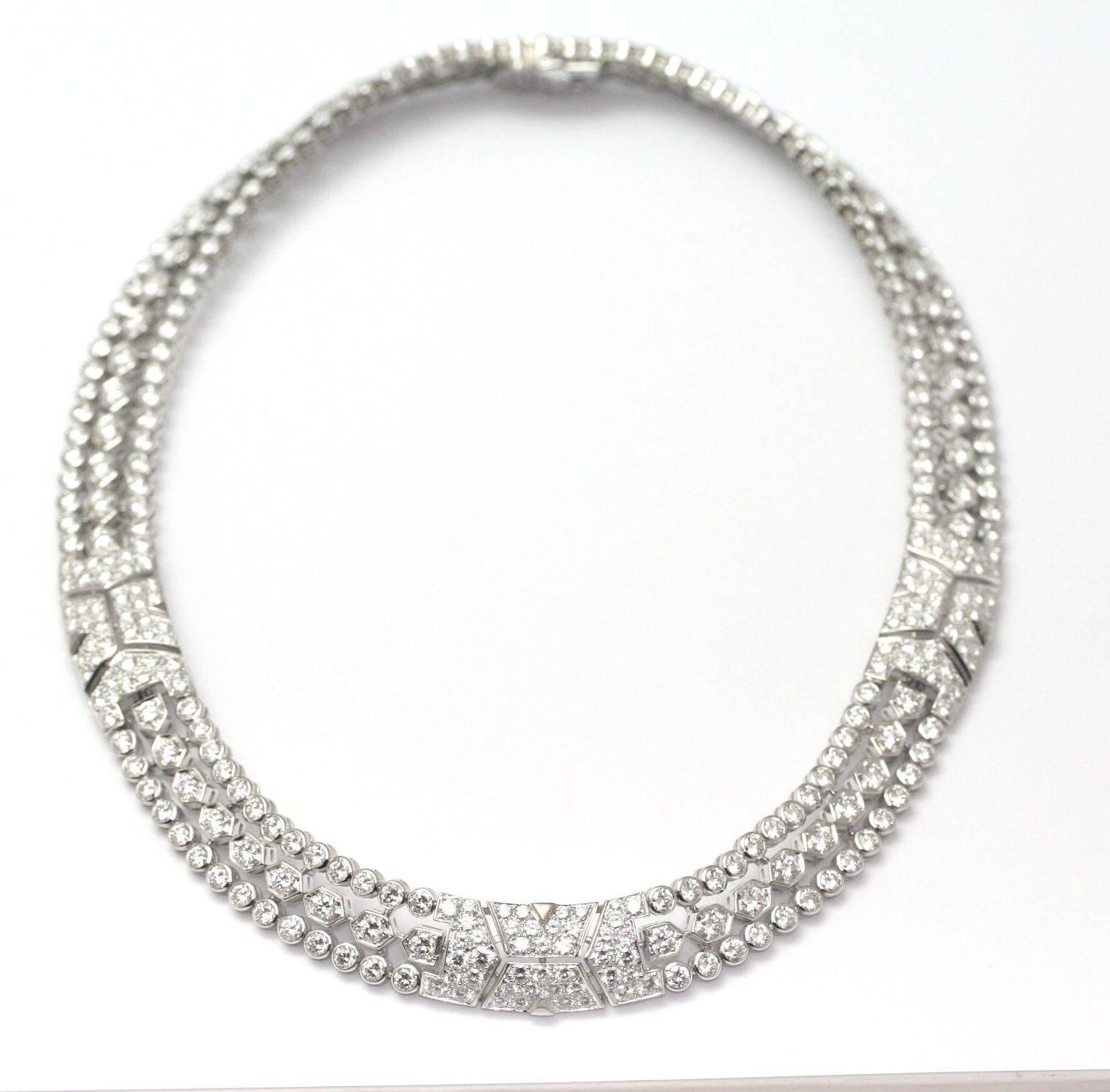 Women's Cartier London three row Diamond gold necklace 