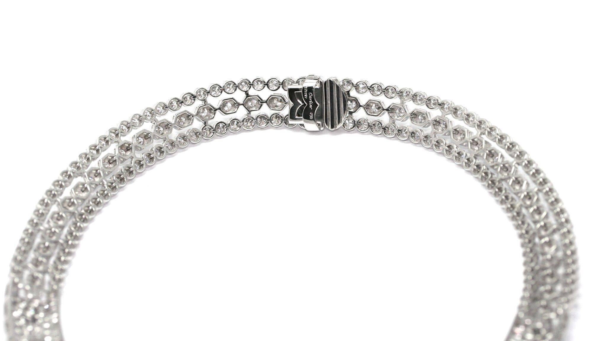 CARTIER three rows necklace white gold and diamonds about 35 carat, signed, numbered 721,197, estimated length 44cm (88,25grs)