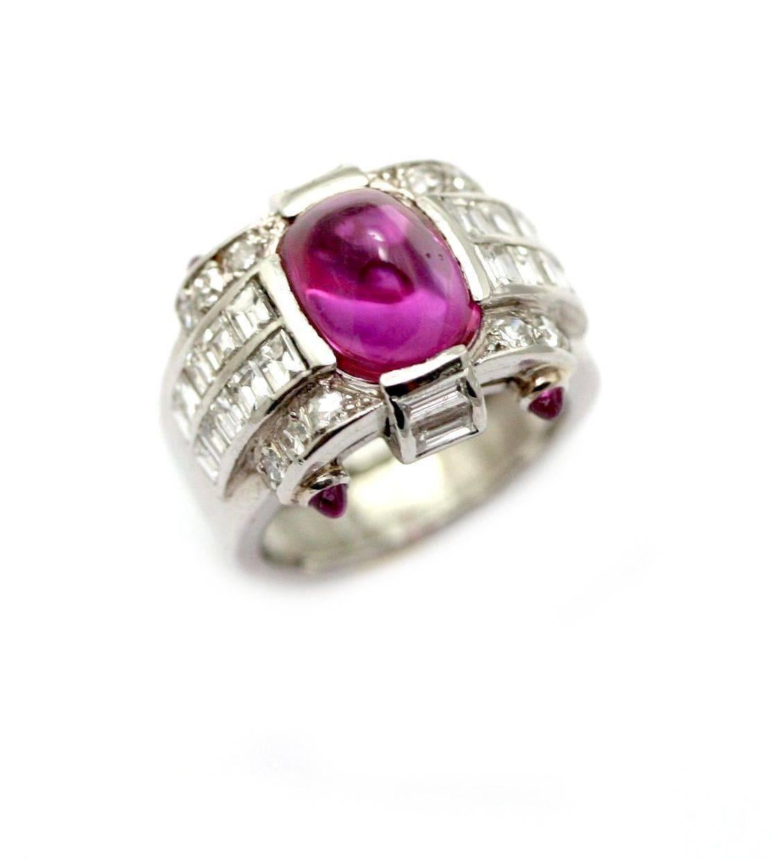1935 Cabochon Burma Ruby Diamond Ring 1