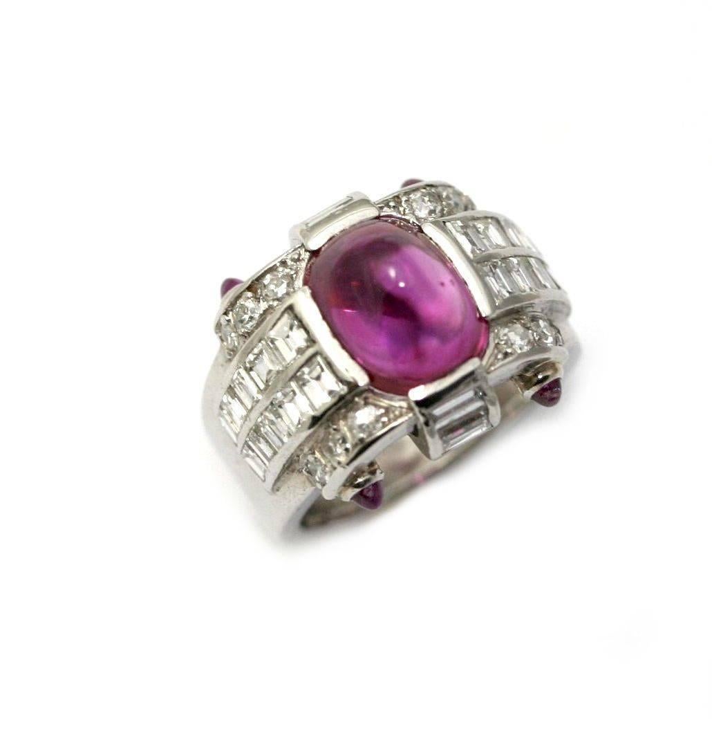 Women's 1935 Cabochon Burma Ruby Diamond Ring