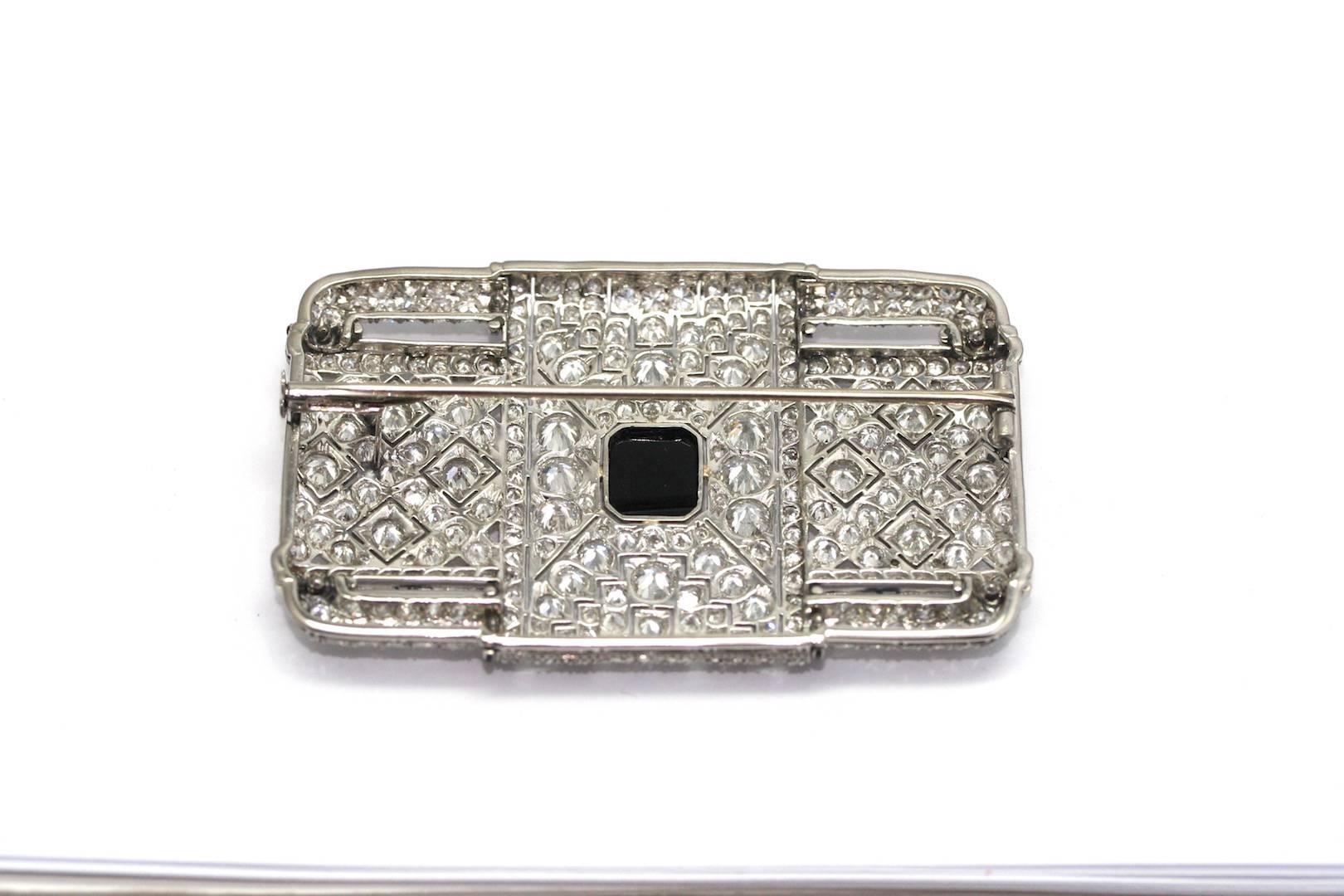 Art Deco Onyx Diamond Platinum Brooch In Excellent Condition In Monte Carlo, MC