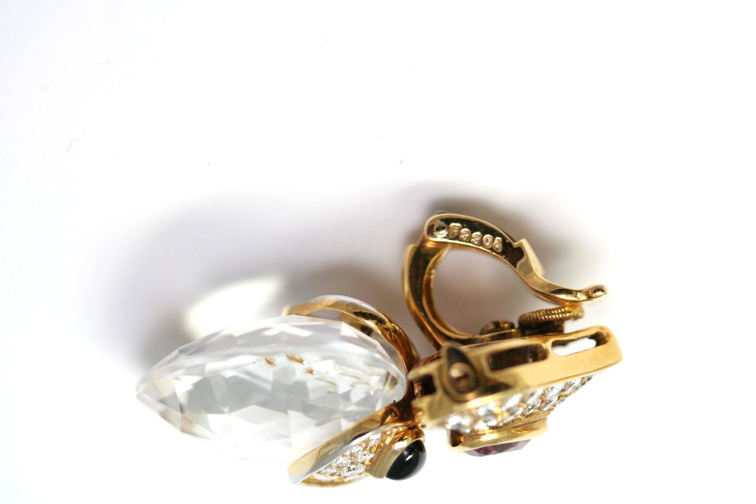 Brilliant Cut Marina B. Pivomab Tourmaline Rock Crystal Diamond Yellow Gold Earrings, 1982