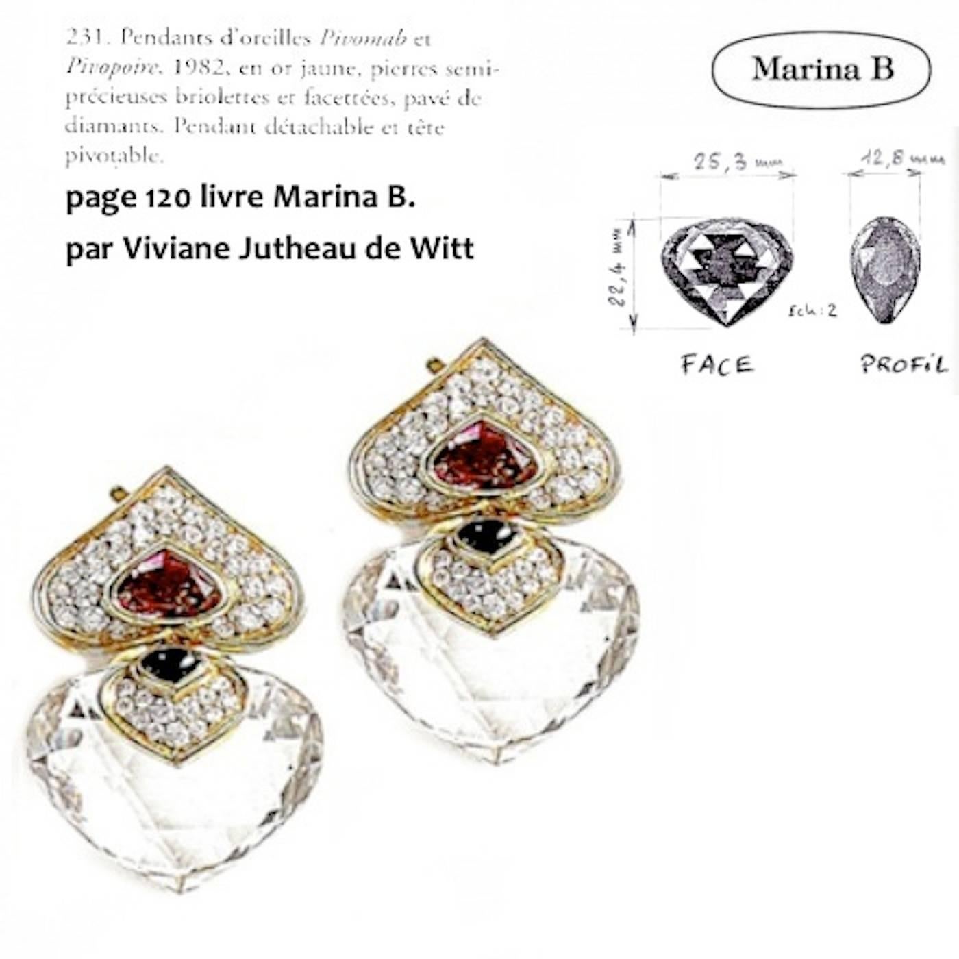 Marina B. Pivomab Tourmaline Rock Crystal Diamond Yellow Gold Earrings, 1982 2