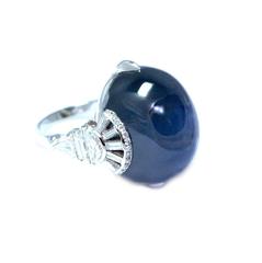 Art Deco Cabochon Star Sapphire Diamond Platinum Cocktail Ring