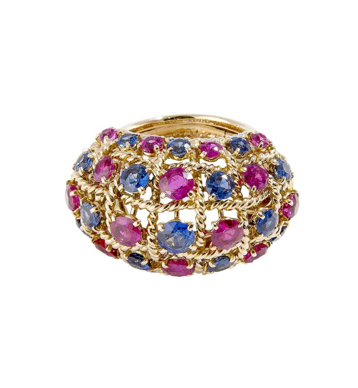 Women's Cartier Sapphire Ruby Gold Dome Ring