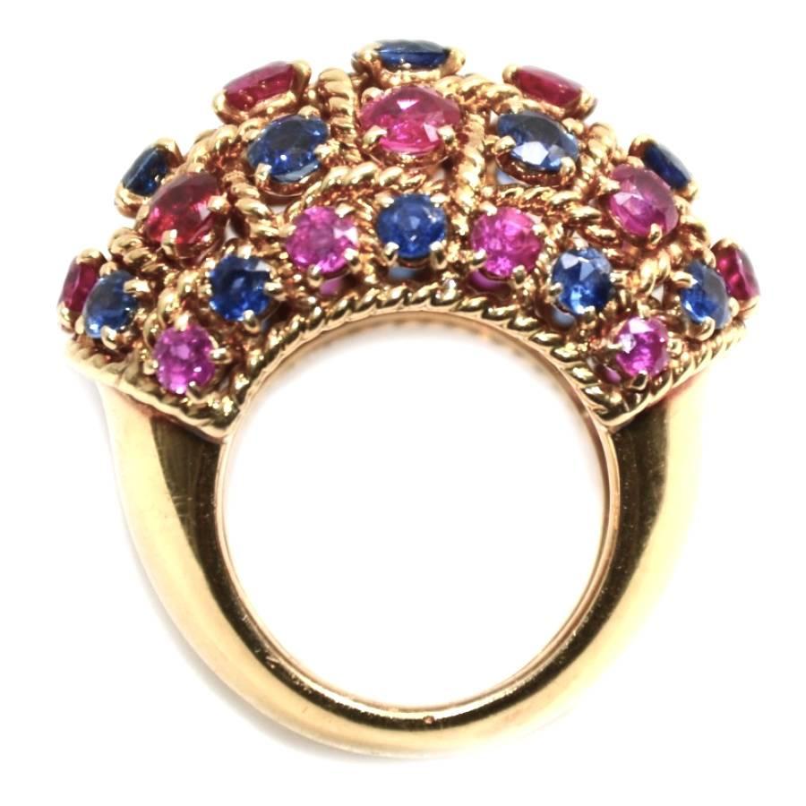 Cartier Sapphire Ruby Gold Dome Ring In Excellent Condition In Monte Carlo, MC