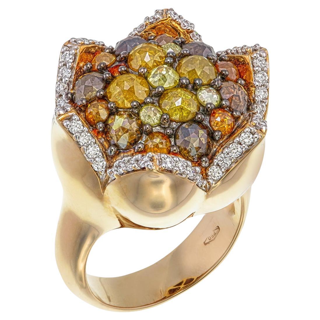 Von Blumen inspirierter Diamantring mit gemischten Farben aus 18 Karat Roségold