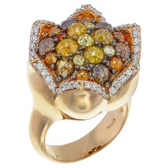 Von Blumen inspirierter Diamantring mit gemischten Farben aus 18 Karat Roségold