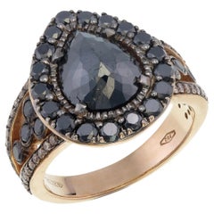 Bague en or rose 18 carats avec diamant noir tambuli rose de 3,17 carats et accents