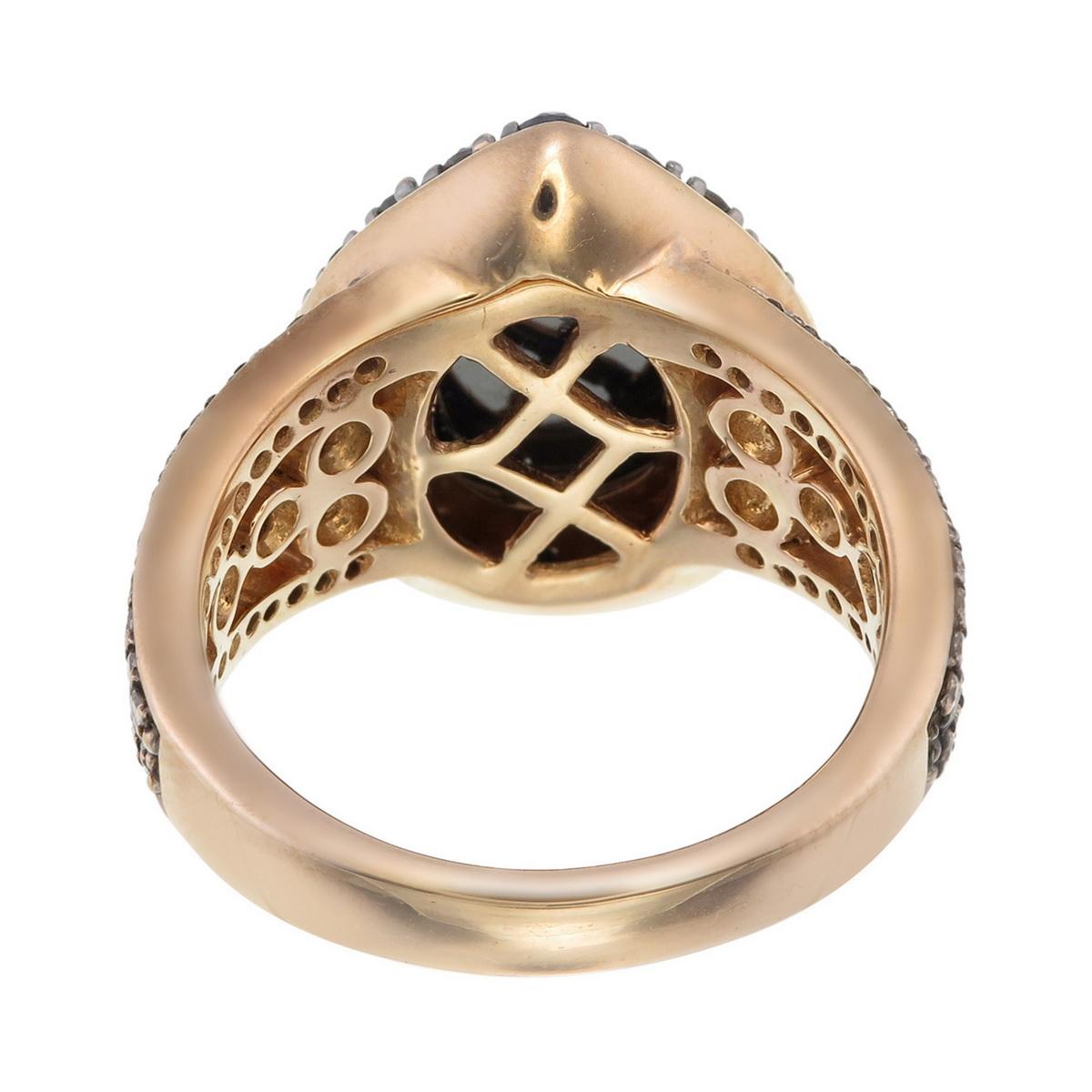 Taglio a rosa Anello in oro rosa 18K con diamanti neri taglio tambuli da 3,17 carati e accenti in vendita