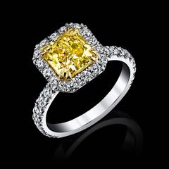 Internally Flawless Radiant Cut Canary Yellow Diamond Gold Engagement Ring