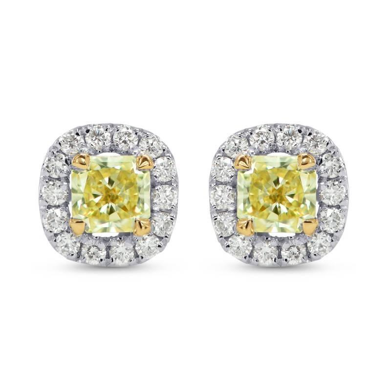 This set is sold together or separately. The price listed is to purchase the ring, pendant and earrings together, for a reduced set price.

0.45 carat Radiant Cut Fancy Yellow diamonds, mounted in a halo setting in 18K White and Yellow gold.