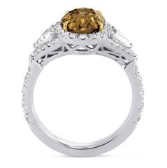 Oval Shape Champagne Brown Diamond Three-Stone Ring