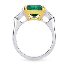 Green Emerald Gemstone Triangle Diamonds Two Color Gold Ring