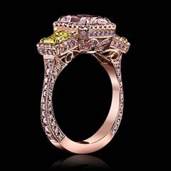 2.13 Carat GIA Cert Natural Fancy Pink and Fancy Yellow Diamond Gold Ring