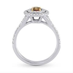 Fancy Deep Brown Round Diamond Gold Double Halo Ring